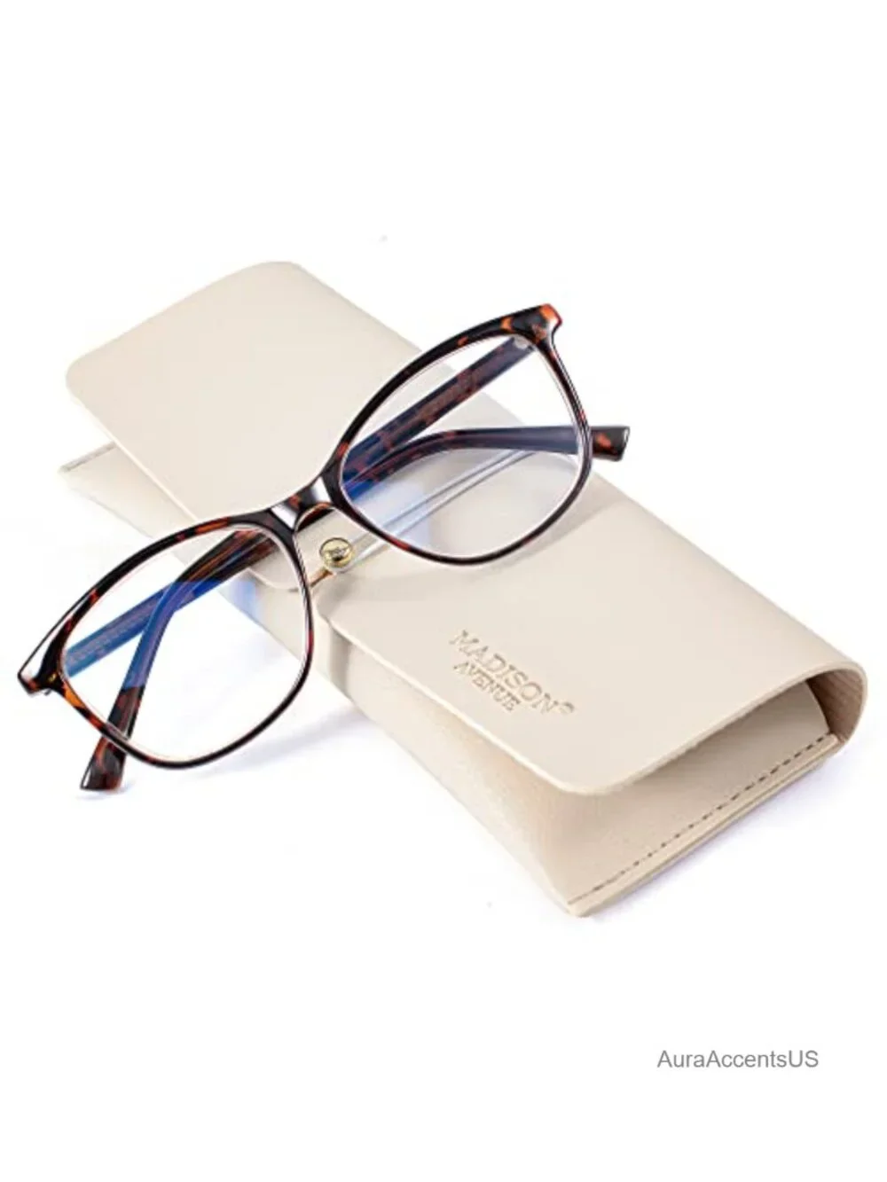 Vintage TR90 Square Blue Light Blocking Reading Glasses with Leather Case
